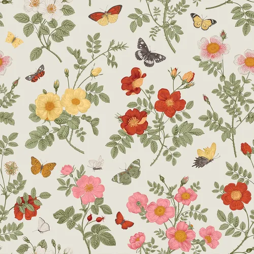 VEELIKE Papel tapiz vintage con diseño de mariposas y flores, para dormitorio, habitación de niñas, guardería, 17.7 x 118 pulgadas, papel de