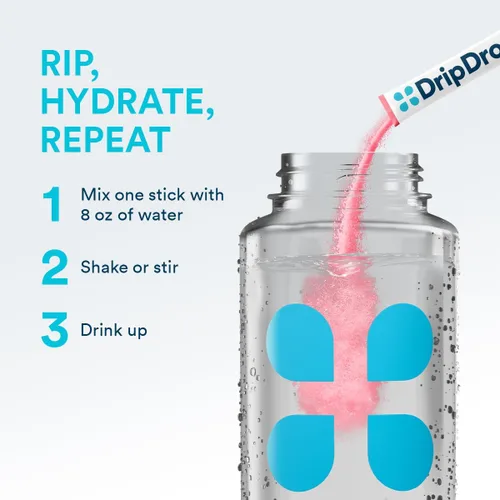 Miniatura 4 de DripDrop Paquetes de Hidratación Sin Azúcar - Zero Limonada de Fresa - Mezcla de Bebida en Polvo de Electrolitos de Porción Individual - Sin OGM