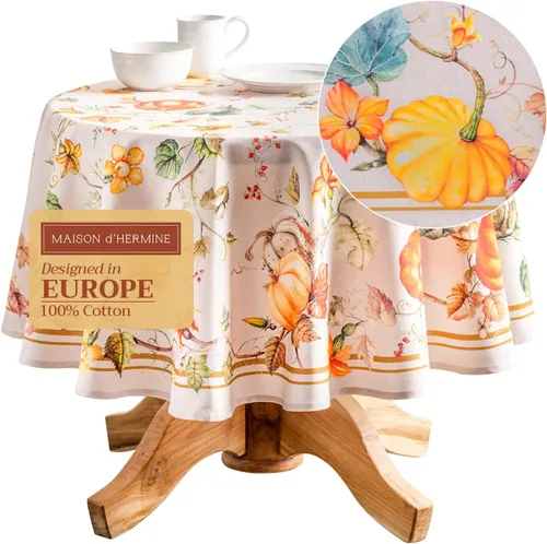 Maison d' Hermine Mantel 100% algodón para mesas redondas de cocina, comedor, fiestas, bodas, Acción de Gracias/Navidad (63 pulgadas de diámetro),
