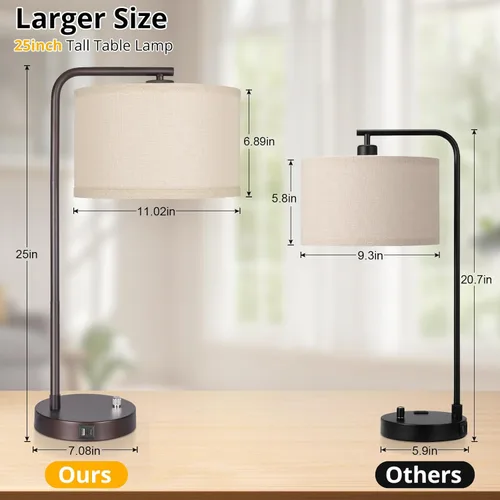 Miniatura 2 de Juego de 2 lámparas de mesa, lámpara de mesita de noche completamente regulable con puertos de carga USB C+A, lámparas modernas de noche