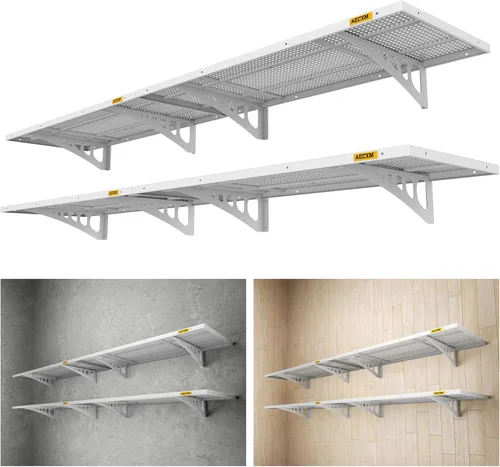 Miniatura 12 de Aecxm Paquete de 2 estantes de pared de garaje ajustables de 1.64x4 pies con capacidad de carga de 560 libras, estante de almacenamiento montado
