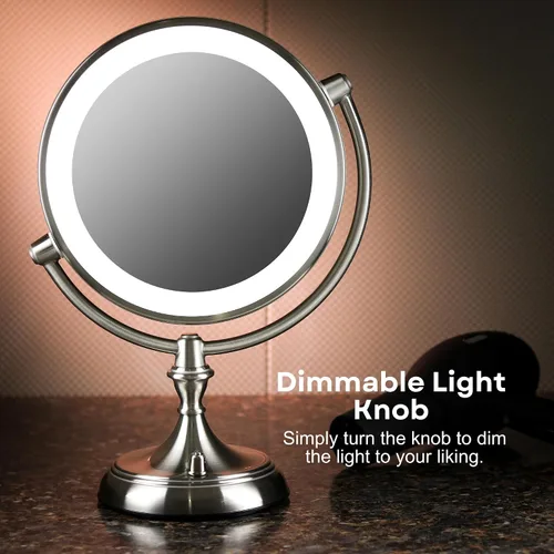Miniatura 7 de OVENTE Espejo de maquillaje de mesa iluminado de 9 pulgadas con aumento 1X/5X, espejo de tocador de aumento de doble cara con luces LED regulables