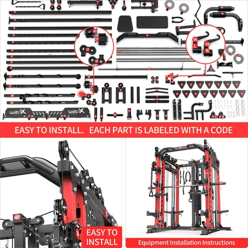 Miniatura 7 de Rack Multiusos para Sentadillas, Conjunto de Rack de Pesas Smith Machine con Sistema de Crossover de Cables, Racks de Potencia para Gimnasio en L06