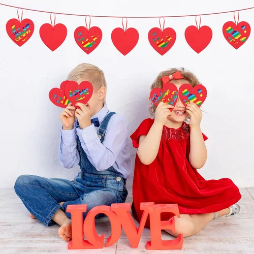 Miniatura 5 de Liliful Juego de 60 manualidades para el día de San Valentín para niños, diseño de corazón rojo, para raspar, San Valentín, preescolar, magia