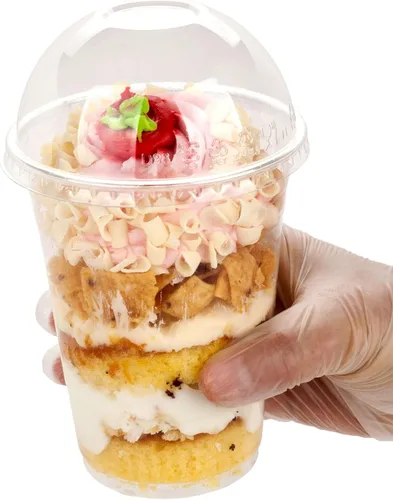 Miniatura 4 de Golden Apple, 16 onzas - 50 juegos de vasos de plástico transparentes con tapas de cúpula sin agujero..
