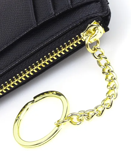 Miniatura 6 de Tarjetero delgado con bloqueo RFID, billetera de bolsillo pequeño, con cremallera Keychian para monedero, monedero y tarjetero para mujeres y hombres