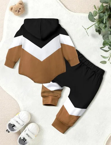 Miniatura 5 de Ropa para bebé niño, bloque de color, sudadera con capucha de gran tamaño, mameluco, pantalones largos, conjunto de trajes de otoño e invierno
