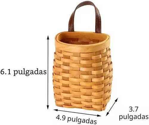 Miniatura 3 de Cesta colgante de mimbre tejida a mano, cesta de almacenamiento de madera portátil para colgar en la pared, cesta de flores, organizador de frutas