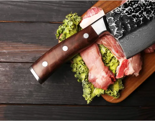 Miniatura 7 de YOUSUNLONG Cuchillo picador de carne de 7 pulgadas, picador de huesos de hacha de carnicero, resistente, acero inoxidable grueso de damasco japonés