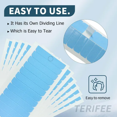 Miniatura 6 de 120 cintas de extensión de cabello de doble cara, cinta azul de repuesto de cabello humano de 0.31 x 1.57 pulgadas para extensiones de cabello