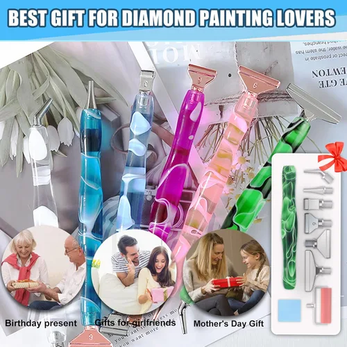 Miniatura 4 de Heyseri Juego de 14 piezas de herramientas y accesorios para bolígrafos de pintura de diamantes, exquisitas puntas de bolígrafo de metal de acero