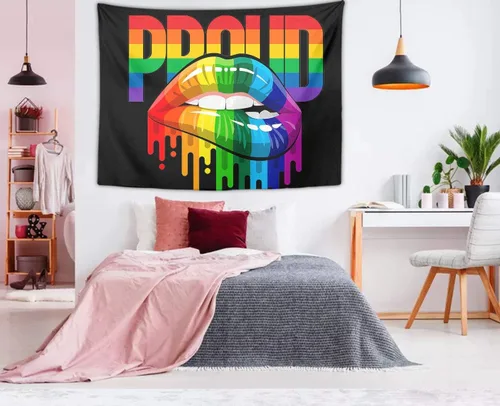 Miniatura 3 de COWDIY Tapiz decorativo de pared, diseño de labios del orgullo LGBT, tapiz de arte hippie negro, tapiz misterioso para colgar en la pared
