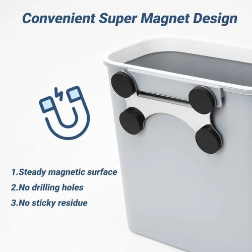 Miniatura 4 de Skyflame Cubo de basura magnético para colgar, contenedor de basura de plástico de 2.1 galones, soporte organizador de utensilios de barbacoa Gris