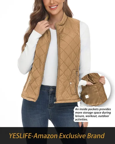 Miniatura 2 de YESLIFE Chaleco acolchado para mujer 2024 con un bolsillo interior, chaleco acolchado ligero con cuello alto para mujer
