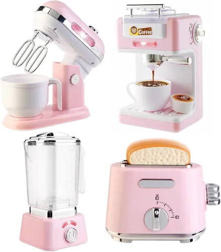 Juego de accesorios de cocina, juego de electrodomésticos de cocina con cafetera, tostadora, batidora, licuadora con luces y sonidos realistas,