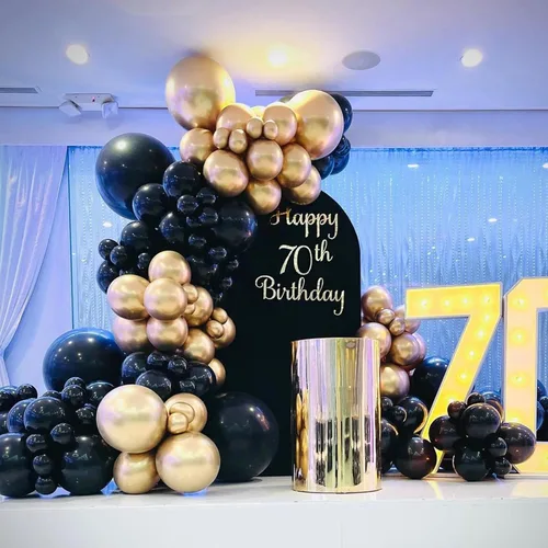 Miniatura 6 de YMSZ Globos negros y dorados, 67 globos metálicos dorados y negros de 12 pulgadas para cumpleaños, jubilación, graduación, decoración de fiesta