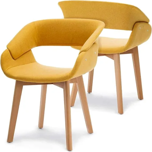 Miniatura 11 de Juego de sillas Ivinta, 2 sillas con brazos, de salón y comedor, con patas de madera maciza, tapizado en tela de lino de mediados de siglo