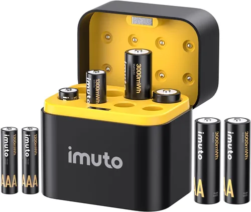 imuto - Pilas recargables 4 AAA y 4 AA de litio con cargador, paquete de 8 unidades de 1.5 V, pilas triple A y doble A recargables, batería de litio