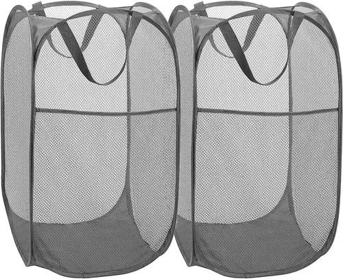 Miniatura 26 de BATTOO Cesta de lavandería emergente de malla fuerte de lujo con bolsillo lateral, plegable para cuarto de lavandería, baño, habitación de niños