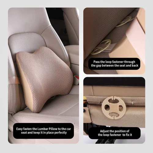 Miniatura 5 de Almohada de apoyo lumbar de espuma viscoelástica para coche - Soporte para la espalda para asiento de coche (Beige)