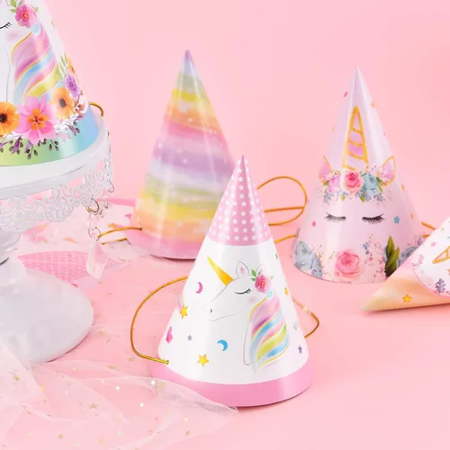 Miniatura 5 de WERNNSAI Sombreros de Fiesta de Cumpleaños - 12 Piezas Suministros de Fiesta de Cumpleaños Sombreros de Cono con Diademas Sombreros de Papel