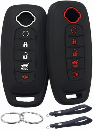 REPROTECTING Funda de goma de silicona para llavero compatible con Nissan Pathfinder Rogue (5 botones, negro/negro)