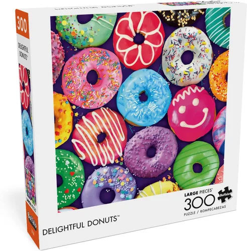 Buffalo Games - Delightful Donuts - Rompecabezas de 300 piezas para adultos con piezas de gran tamaño - Colorido rompecabezas grande con divertido