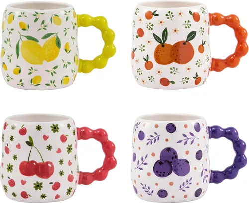 Miniatura 9 de Bico Blooming Moment - Juego de 4 tazas de café de cerámica, tazas de té grandes de 18 onzas con asa, tazas estéticas tipo latte para capuchino