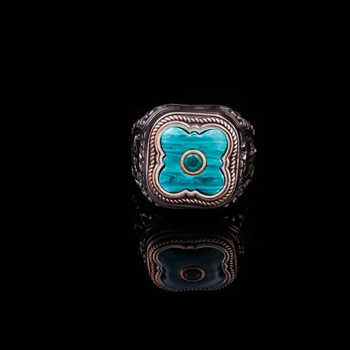 Miniatura 2 de Handmade Vintage Malachite Ax Ring - 925 Sterling Silver Men's Ring with Micro Jade Gemstone - 925 Sterling Silver Rings for Men - Birthday Gifts