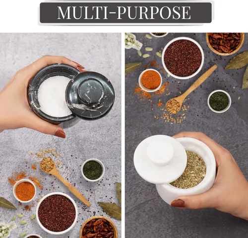 Miniatura 7 de MARBLOUS KRAFTS Salero de Mármol con Tapa 3" Blanco y Negro Cebra Frasco de Especias Para Encimera de Cocina Recipiente de Sal de Piedra y Cuencos