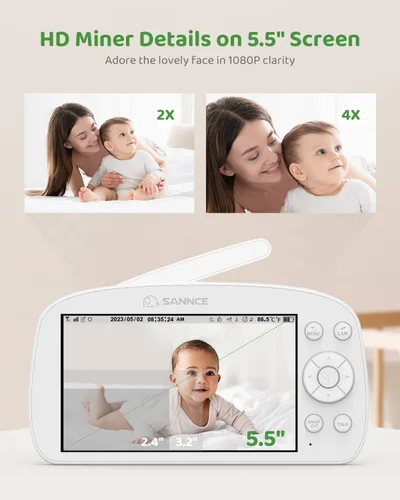 Miniatura 2 de SANNCE Monitor de bebé WiFi con cámara interior 1080P HD Seguridad para el hogar Pantalla de 5.5 pulgadas Inalámbrico 2.4GHz 5000mAh Batería