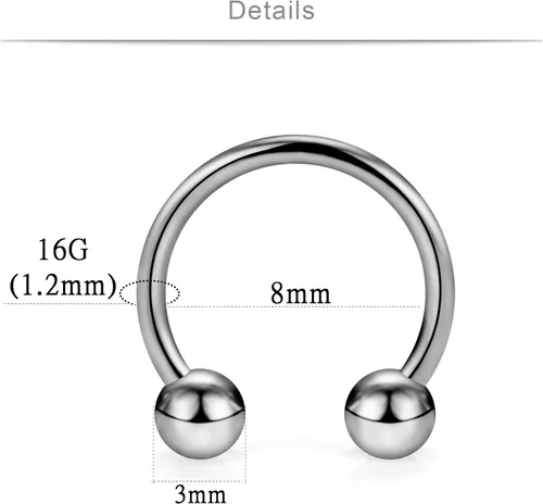 Miniatura 3 de SCERRING 2 – 8 anillos de nariz de titanio 16G G23 de herradura para tabique, hélix, daith, cartílago, tragus, pezón, ceja, cuerpo, piercing