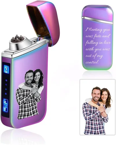 Encendedor de arco eléctrico recargable con foto personalizada por USB, a prueba de viento, interruptor táctil grabado personalizado con indicador