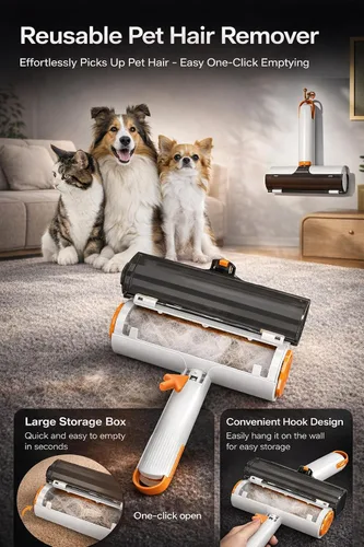 Miniatura 9 de Removedor de pelo de mascotas para muebles, herramienta reutilizable de eliminación de pelo de mascotas, removedor de pelo autolimpiante para sofá