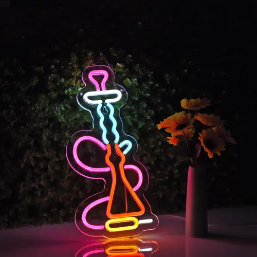 Miniatura 5 de Roouneon Letrero de neón de narguile para decoración de pared con interruptor regulable LED de neón rosa+rojo+azul+blanco+amarillo