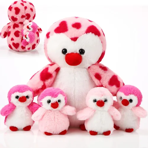 Miniatura 7 de Juego de 5 Juguetes de Peluche de Pingüino de 14 Pulgadas Pingüino Mamá Animal de Peluche con 4 Lindos Bebés en Vientre con Cremallera Peluche Suave