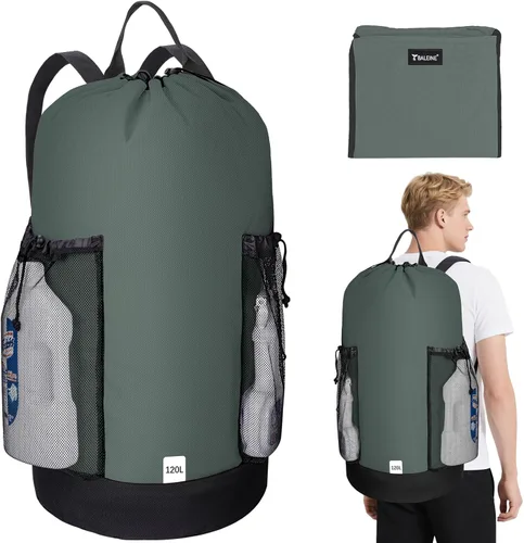 Miniatura 27 de BALEINE Mochila Bolsa de Lavandería de 120L, Tela Oxford 900D Bolsas Grandes de Lavandería de Viaje con Correas para el Hombro y 2 Bolsillos de Negro