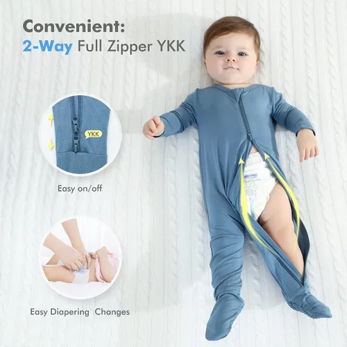 Miniatura 3 de HAPIU - Pijama de bambú con pies para bebé, con cremallera frontal de 2 vías, mamelucos Sleep 'N Play, de 0 a 24 meses