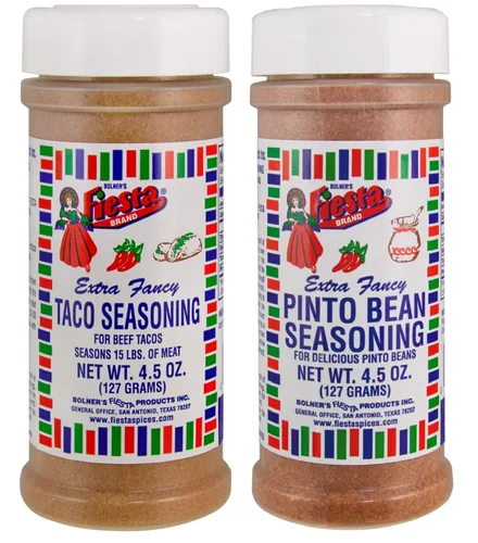 Bolner's Fiesta Brand Mexican Favorites Bundle – 1 condimento para tacos y condimentos de frijoles pintos (4.5 onzas cada uno, mezclas bajas en