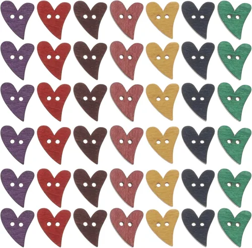 100pcs Forma de Corazón 2 Agujeros Botones Madera Costura Artesanía Scrapbooking (color al azar) Dormitorio Ornamento