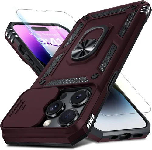 Miniatura 123 de Janmitta - Funda para iPhone 14 Pro con cubierta deslizante para lente de cámara incorporada + protector de pantalla, funda de cuerpo completo