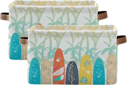 Miniatura 7 de susiyo Contenedor plegable grande de almacenamiento, palmeras, tablas de surf, cestas de almacenamiento de tela, canastas decorativas plegables