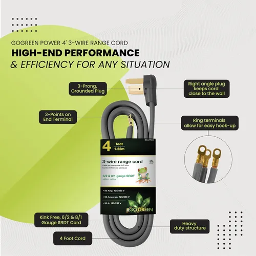 Miniatura 5 de Go Green Power GG-27004 cable de alimentación para estufa de 4 pies, 3 cables, 30 amperios