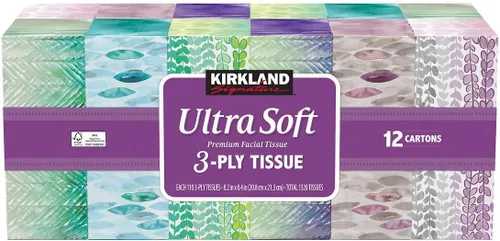 Kirkland Signature - Pañuelo facial ultra suave, 3 capas, 110 unidades, paquete de 12 artículos 1183579