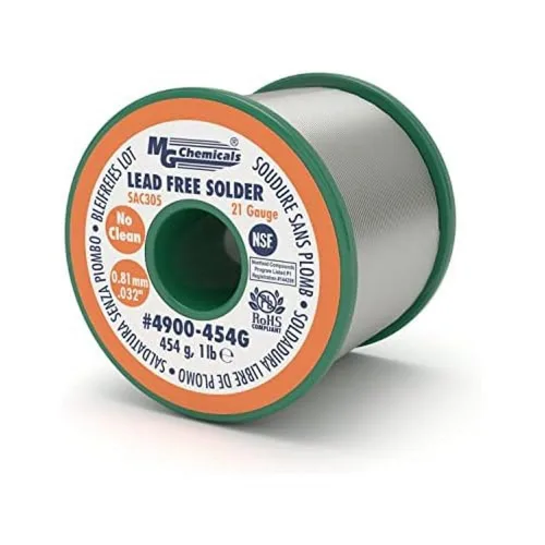 Miniatura 4 de MG Chemicals 4900 SAC305, 96.3% estaño, 0.7% cobre, 3% plata, soldadura sin plomo no limpia, 0.032 pulgadas de diámetro, carrete de 1/4 libras