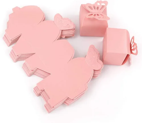 Miniatura 7 de Kslong 50 cajas de regalo de mariposa rosa para niña, baby shower, mariposa, caja de caramelos, decoración de fiesta, boda, cumpleaños, pequeñas