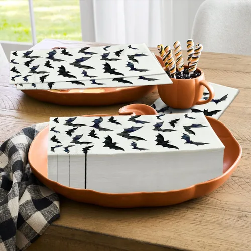 Miniatura 5 de Horaldaily 100 servilletas decorativas de papel desechables de Halloween, toalla de mano de cuervos murciélagos para fiesta, almuerzo, cena, cocina