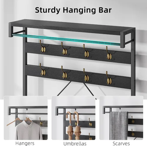 Miniatura 6 de IDEALHOUSE Perchero Banco para Zapatos Árbol de Entrada Industrial Banco de Almacenamiento para Entrada, Aspecto de Madera Acento Estante Grande