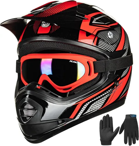 Miniatura 9 de ILM Casco de Motocross ATV para Jóvenes Niños con Gafas Guantes Deportivos Bicicleta de Tierra Motocicleta Todoterreno Aprobado por DOT B07(Youth-S