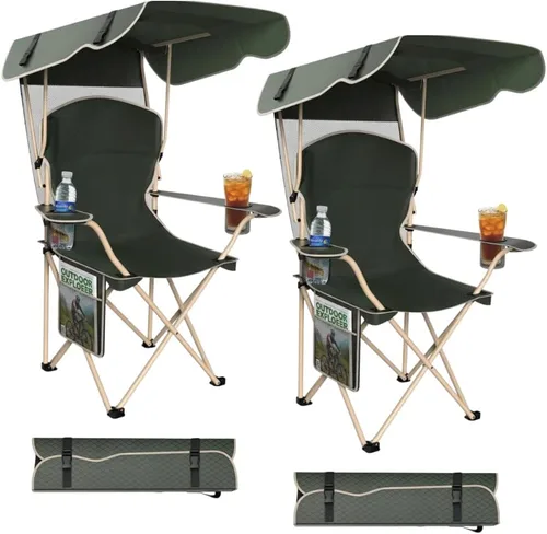 Miniatura 12 de Sillas de camping plegables portátiles con toldo y toldo para adultos, tela Oxford 600D duradera resistente a la intemperie, silla de camping
